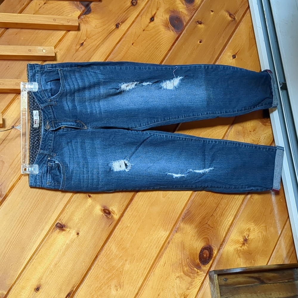 Lei Riley skinny boyfriend jeans size 13 regular juniors cut up rolled up